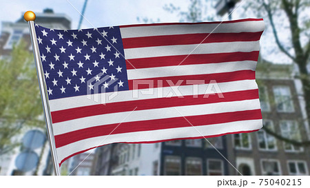 風になびくアメリカ合衆国国旗 星条旗のイラスト素材