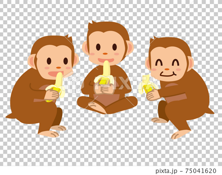 バナナを食べる猿たちのイラスト素材