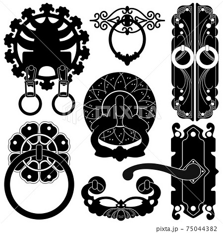 A set of silhouette showing door handle design. A set of silhouette showing door handle design. 75044382
