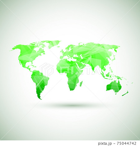 Low poly green vector world map. 75044742