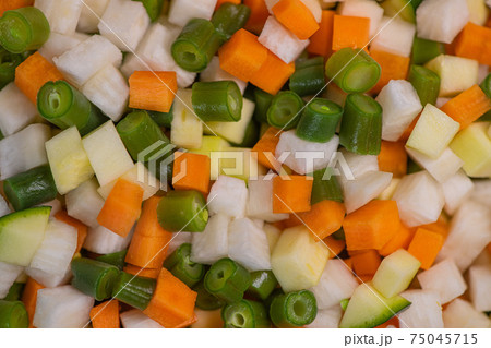 Macedonia salad, macedoine de legumes, mixed vegetable salad, french cuisine Macedonia salad, macedoine de legumes, mixed vegetable salad, french cuisine 75045715