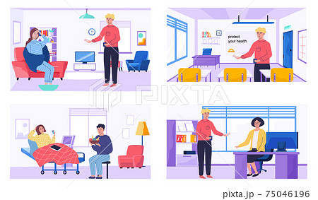 Set of illustrations about preventing influenza and increasing immunity. People on self-medication 75046196