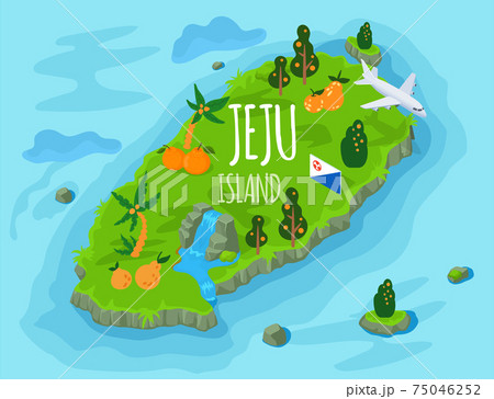Welcome to Jeju island in South Korea, traditional landmarks, symbols. Korean land with traditional attractions Welcome to Jeju island in South Korea, traditional landmarks, symbols. Korean land with traditional attractions 75046252