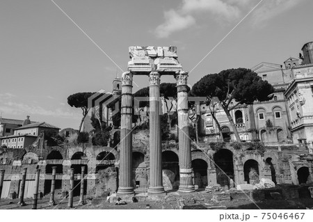 Panoramic view of temple of Venus Genetrix is ruined temple and forum of Caes 75046467