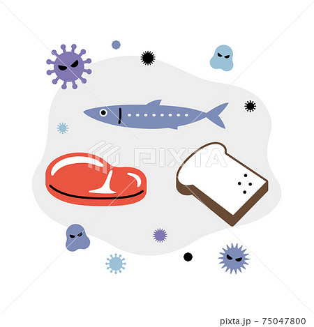 細菌と食べ物 魚 肉 パン のイラスト素材