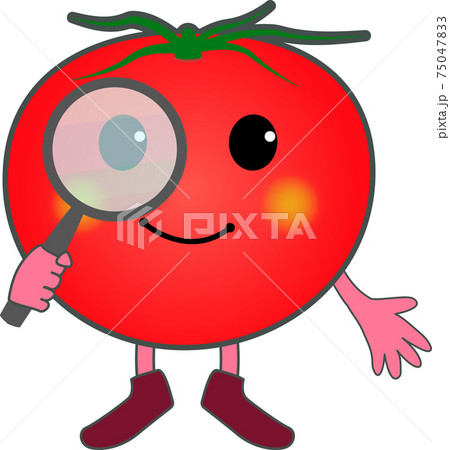 虫眼鏡で探すかわいいトマトのキャラクターのイラスト素材