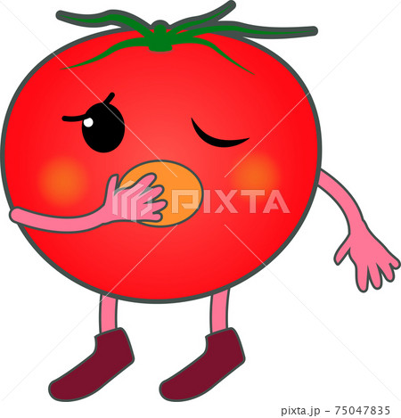 あくびをするかわいいトマトのキャラクターのイラスト素材