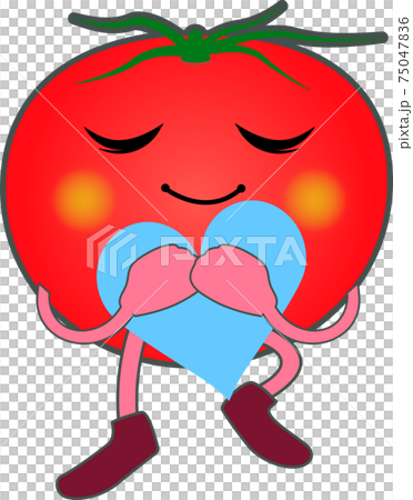 ハートを抱きしめるかわいいトマトのキャラクターのイラスト素材 ハートを抱きしめるかわいいトマトのキャラクターのイラスト素材