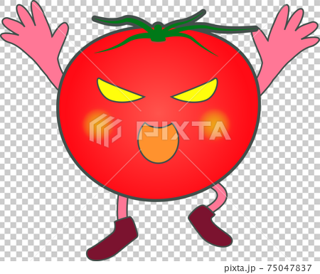 怒るかわいいトマトのキャラクターのイラスト素材