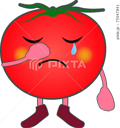 泣くかわいいトマトのキャラクターのイラスト素材