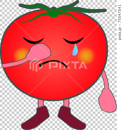 泣くかわいいトマトのキャラクターのイラスト素材
