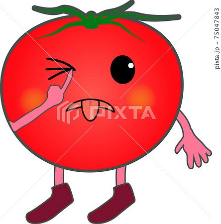 あっかんべーするかわいいトマトのキャラクターのイラスト素材