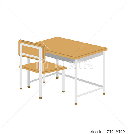 学校の机と椅子 イラスト シンプル 白背景のイラスト素材