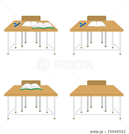 学校の机と椅子 セット イラスト シンプル 白背景 正面のイラスト素材
