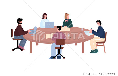 Business people negotiation scene cartoon flat vector illustration isolated. Business people negotiation scene cartoon flat vector illustration isolated. 75049994