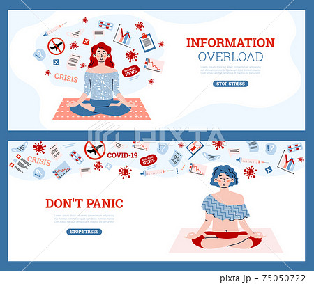 Information overload and stress relieving banners, cartoon vector illustration. 75050722