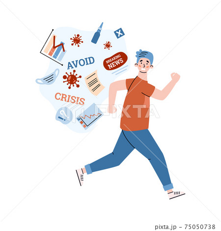 Man running off information about pandemic cartoon vector illustration isolated. 75050738