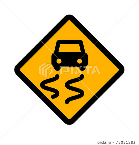 Flat vector icon of road sign Slippery Road 75051583
