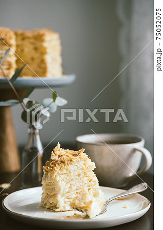 Slice of multilayers cake Napoleon. 75052075