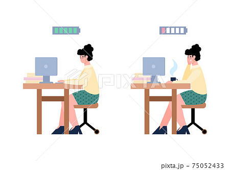 Tired And Energy Working Woman Bored And のイラスト素材