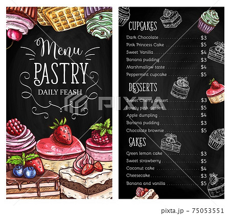 Pastry and dessert chalkboard menu vector template 75053551