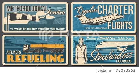 Airport, aviation retro vector banners, aircraft Airport, aviation retro vector banners, aircraft 75053553