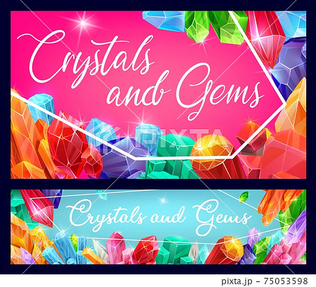 Precious stones, gems and shiny crystals vector 75053598