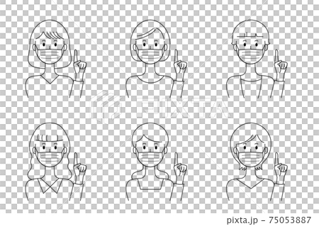 Vector illustration set of a woman wearing a mask and pointing Vector illustration set of a woman wearing a mask and pointing 75053887