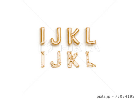 Inflated, deflated gold I J K L letters, balloon font Inflated, deflated gold I J K L letters, balloon font 75054195