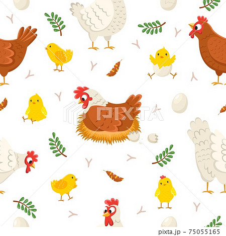 Easter Chicken Seamless Pattern Funny Laying のイラスト素材