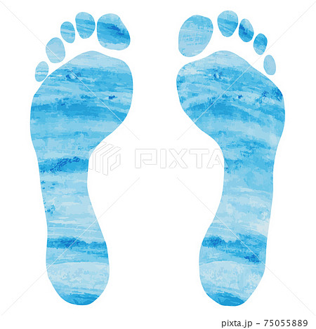 水色水彩テクスチャの足跡 footprints with water color texture 水色水彩テクスチャの足跡 footprints with water color texture 75055889