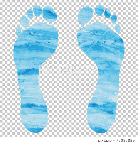 水色水彩テクスチャの足跡 footprints with water color texture 水色水彩テクスチャの足跡 footprints with water color texture 75055889