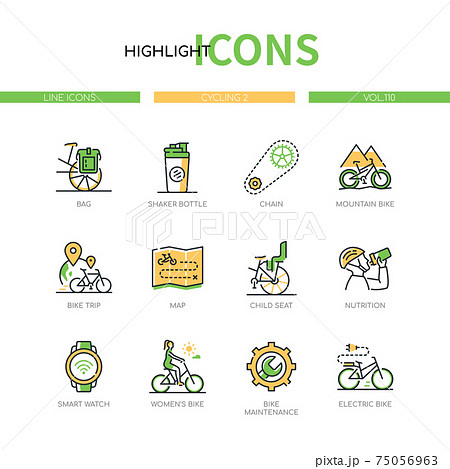 Cycling - modern line design style icons set Cycling - modern line design style icons set 75056963