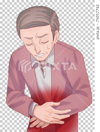 腹痛を訴えるシニアの男性(おじさん) 75057792