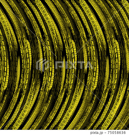 Grunge tire track circle yellow background 75058636