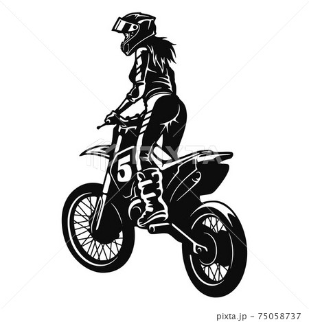 Motocross Motorcycle - Enduro, Freestyle - Motocross Extreme Sport, Freestyle Girl - Clipart, Vector Silhouette 75058737