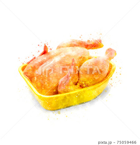 Corn-fed chicken in yellow packaging tray Corn-fed chicken in yellow packaging tray 75059466