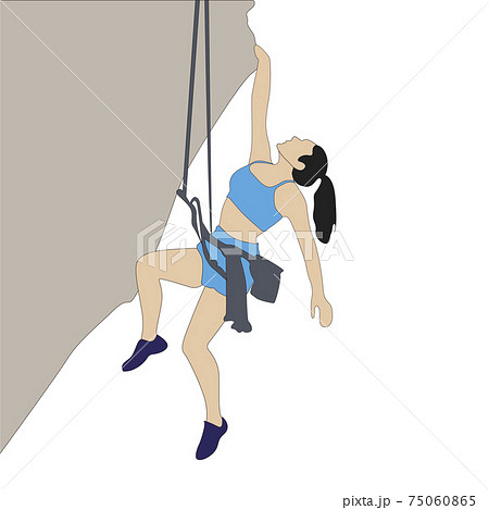 Woman hang on rock cliff, extreme solo cimbing 75060865