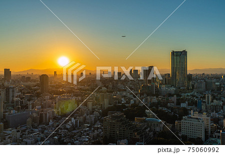 日本の東京都市景観　新宿駅などを望む 75060992