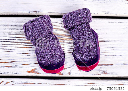 Kids knitted woolen room slippers. Kids knitted woolen room slippers. 75061522