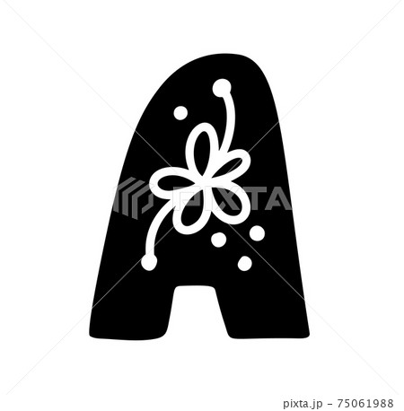 Vintage floral bold Letter A Logo spring. Classic A Summer Letter Design Vector with Black Color and Floral Hand Drawn with monoline pattern 75061988