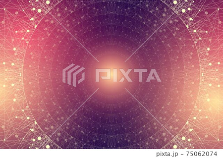 Geometric abstract background tunnel or wormhole with connected line and dots. Futuristic wormhole 3d space time portal visualization. Wireframe tunnel grid texture background illustration 75062074