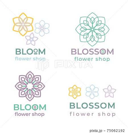Flower shop vector logo design template in trendy linear style. 75062192