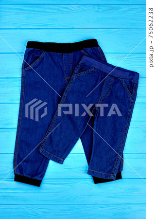 Jean pants for babies, top view. Jean pants for babies, top view. 75062238