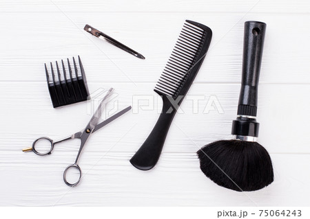 Set of hairdresser tools on white background. 75064243