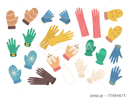Cartoon Color Different Gloves Icons Set. Vector Cartoon Color Different Gloves Icons Set. Vector 75064675