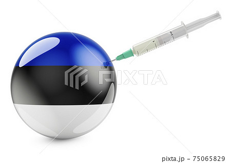 Syringe with Estonian flag. Vaccination in Estonia concept, 3D rendering Syringe with Estonian flag. Vaccination in Estonia concept, 3D rendering 75065829