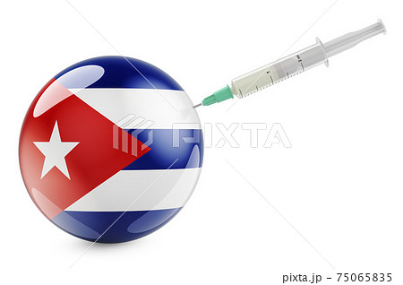 Syringe with Cuban flag. Vaccination in Cuba concept, 3D rendering 75065835