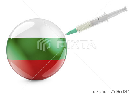 Syringe with Bulgarian flag. Vaccination in Bulgaria concept, 3D rendering 75065844