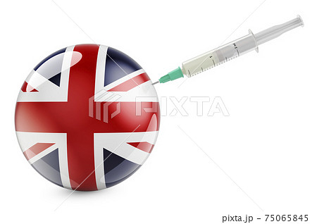 Syringe with British flag. Vaccination in the United Kingdom concept, 3D rendering 75065845